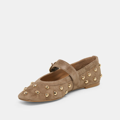 MIKEL STUD BALLET FLATS OLIVE SUEDE