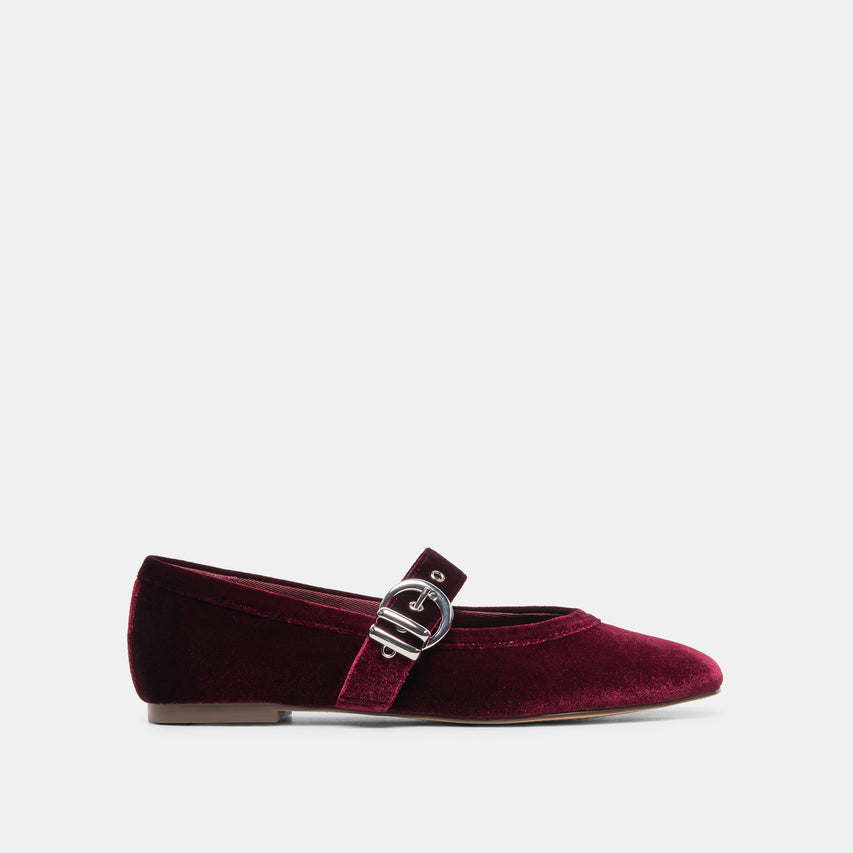 MIKEL Bordeaux Velvet Mary-Jane Ballet Flats | Dolce Vita
