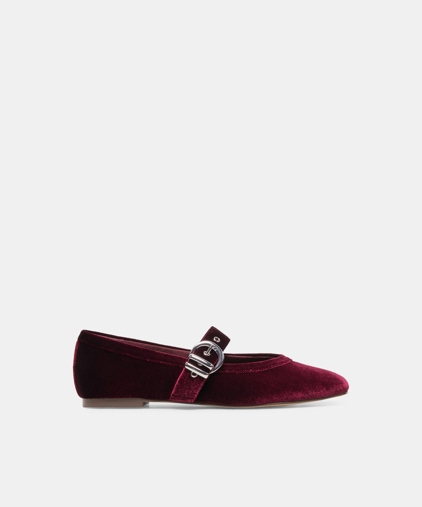 MIKEL Bordeaux Velvet Mary-Jane Ballet Flats | Dolce Vita