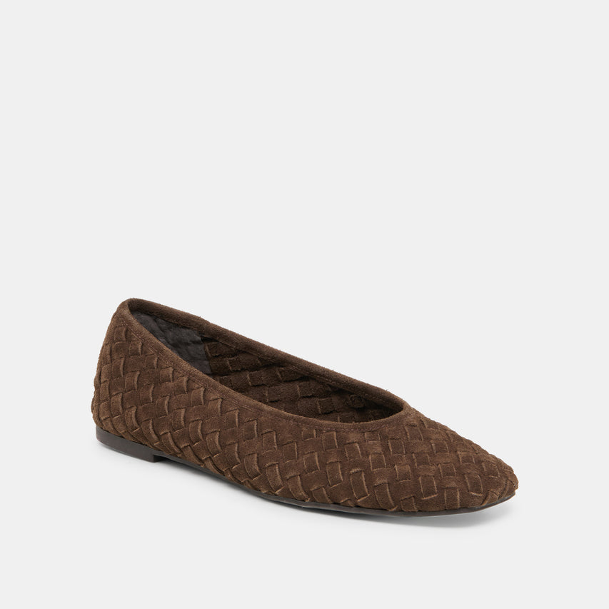 MYCAH BALLET FLATS DK BROWN WOVEN SUEDE
