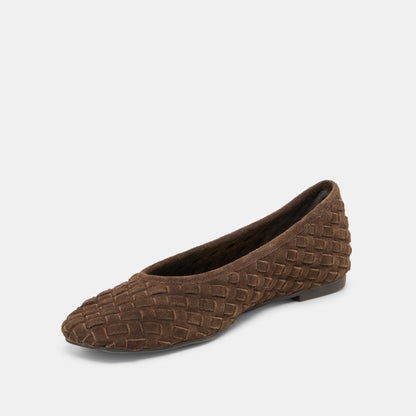 MYCAH BALLET FLATS DK BROWN WOVEN SUEDE