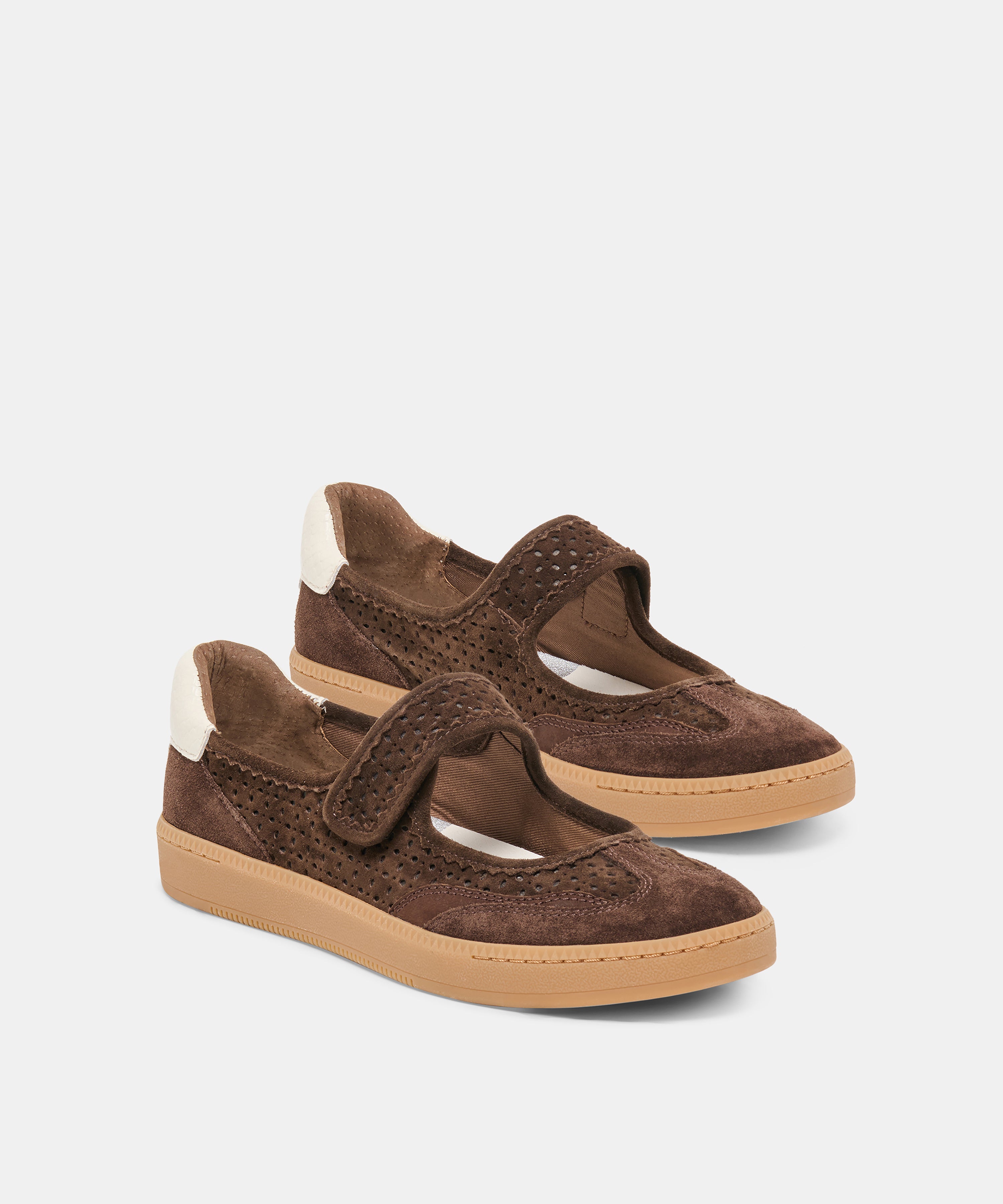 NANET Dk Brown Perforated Suede Mary-Jane Ballet Sneakers | Dolce Vita
