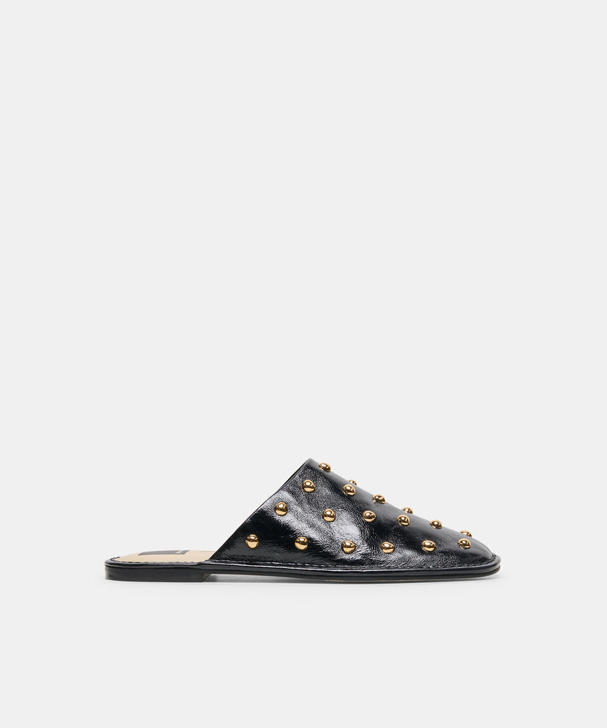 PHIRA STUD FLATS BLACK LEATHER