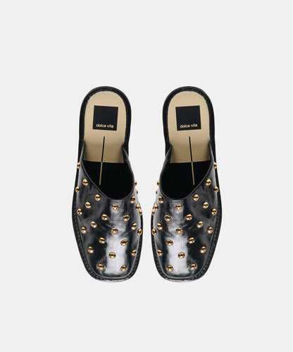 PHIRA STUD FLATS BLACK LEATHER