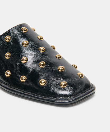 PHIRA STUD FLATS BLACK LEATHER