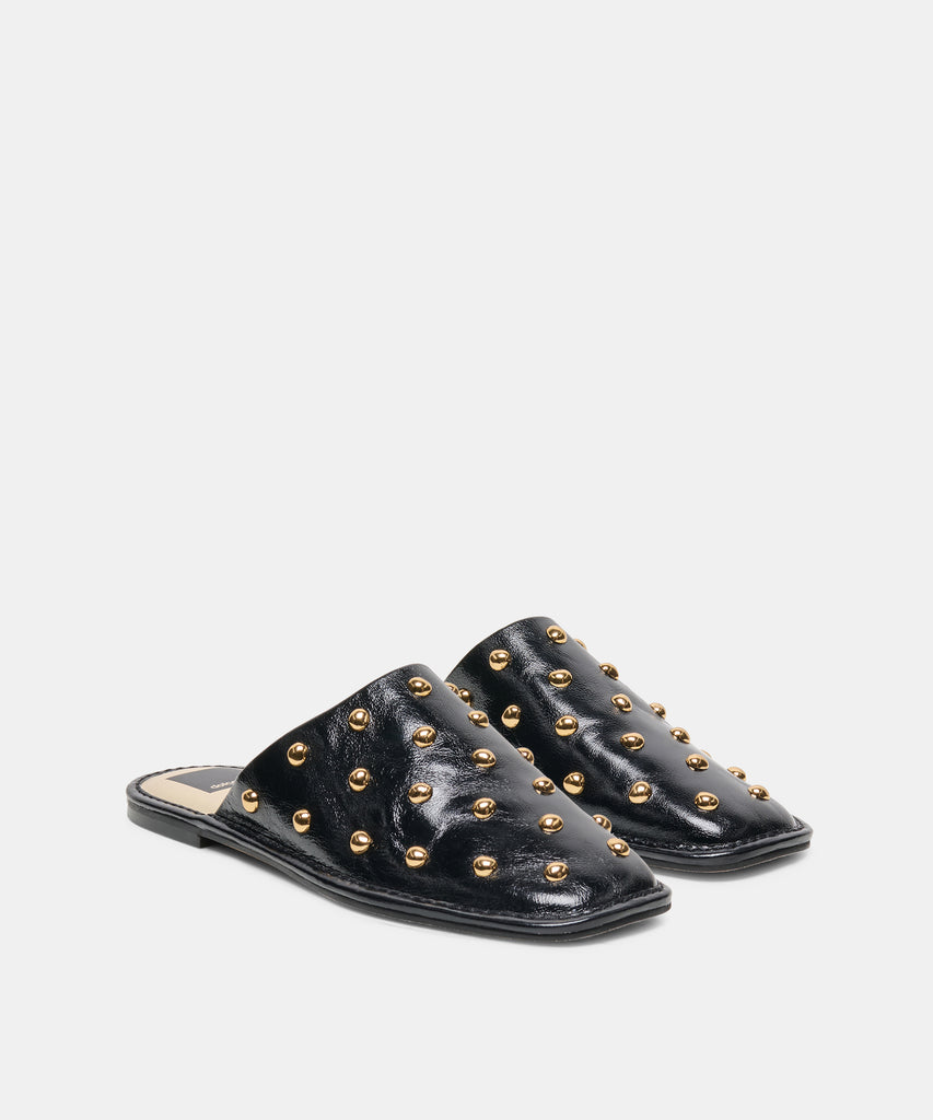 PHIRA STUD FLATS BLACK LEATHER
