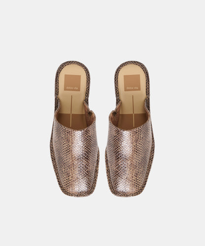 PHIRA FLATS SNAKE TAN EMBOSSED LEATHER