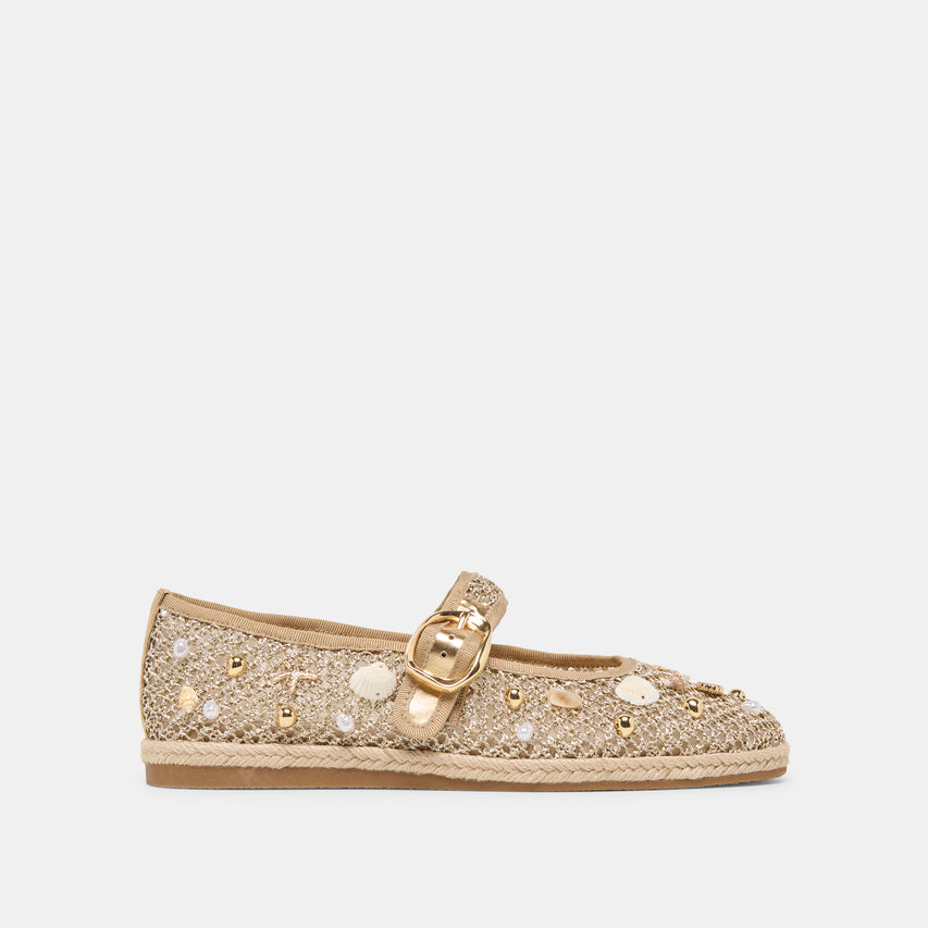 Ralph Gold Beaded Raffia Ballet Flats | Dolce Vita