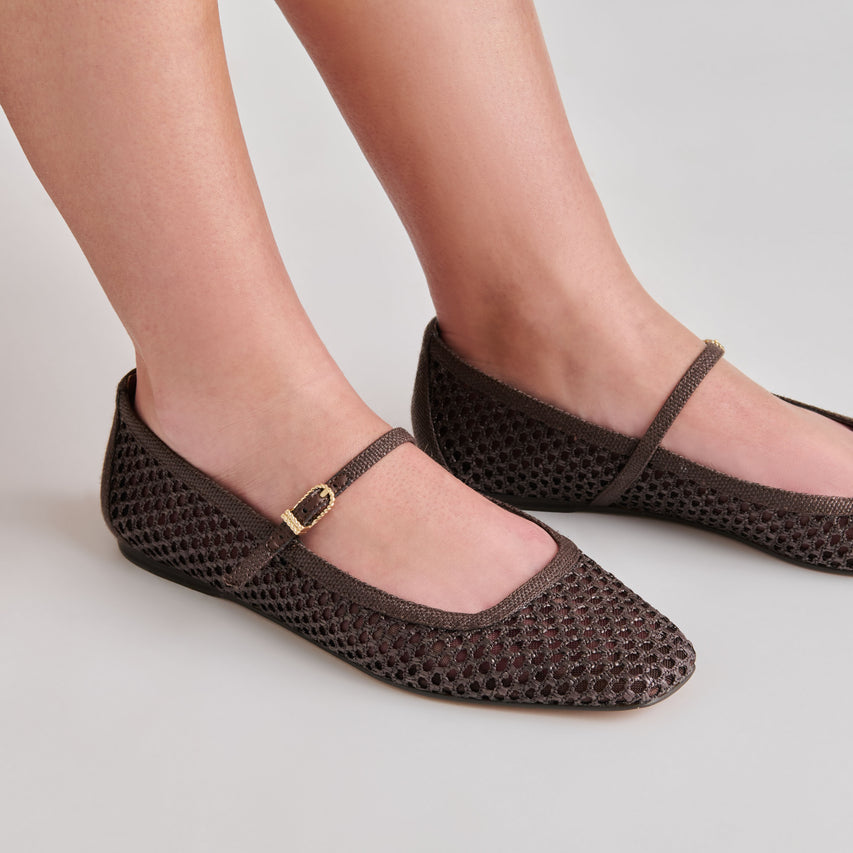 REYES BALLET FLATS CHOCOLATE WOVEN RAFFIA