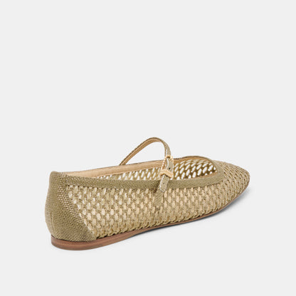 REYES BALLET FLATS OLIVE WOVEN RAFFIA
