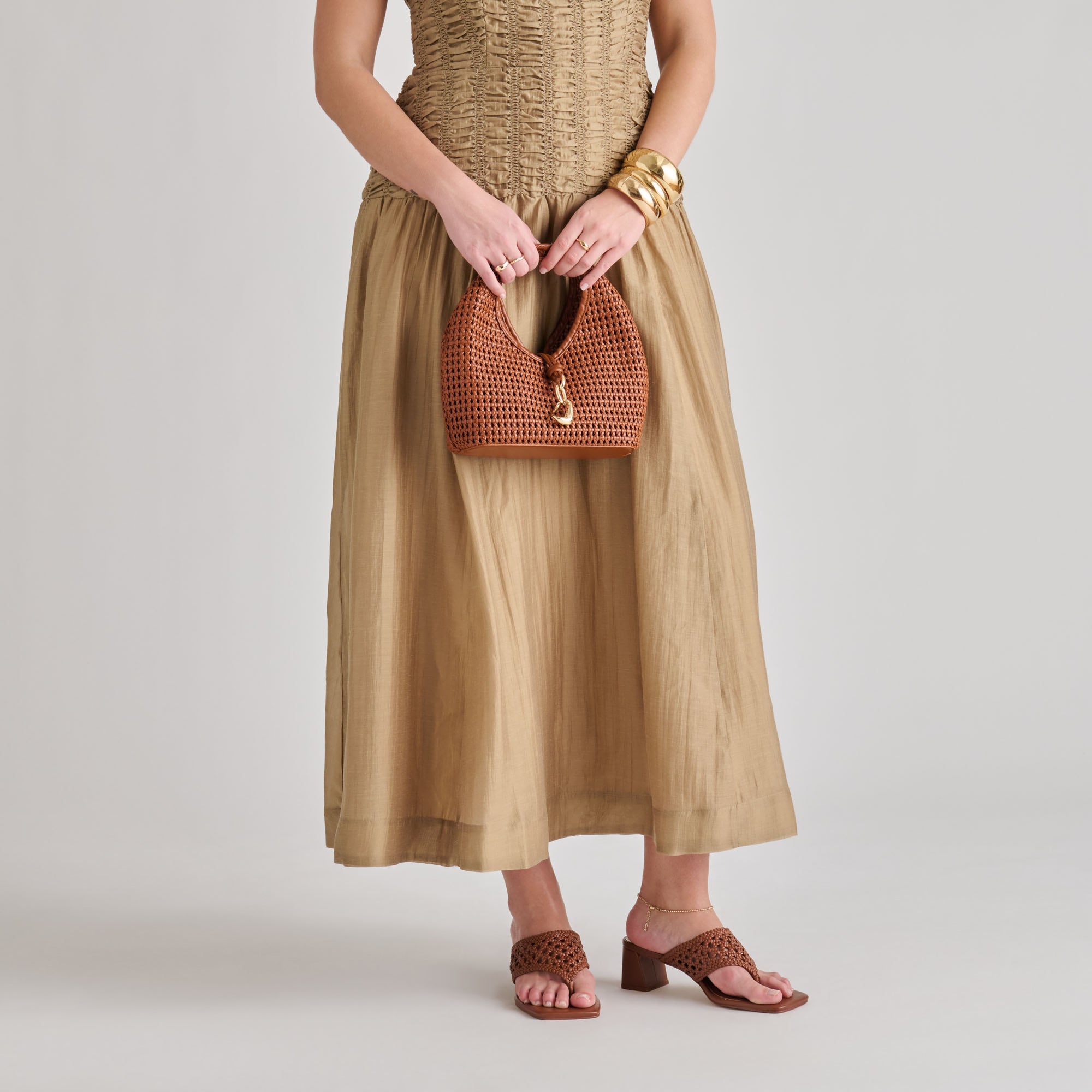 DAHLIA WOVEN HANDBAG COGNAC WOVEN STELLA