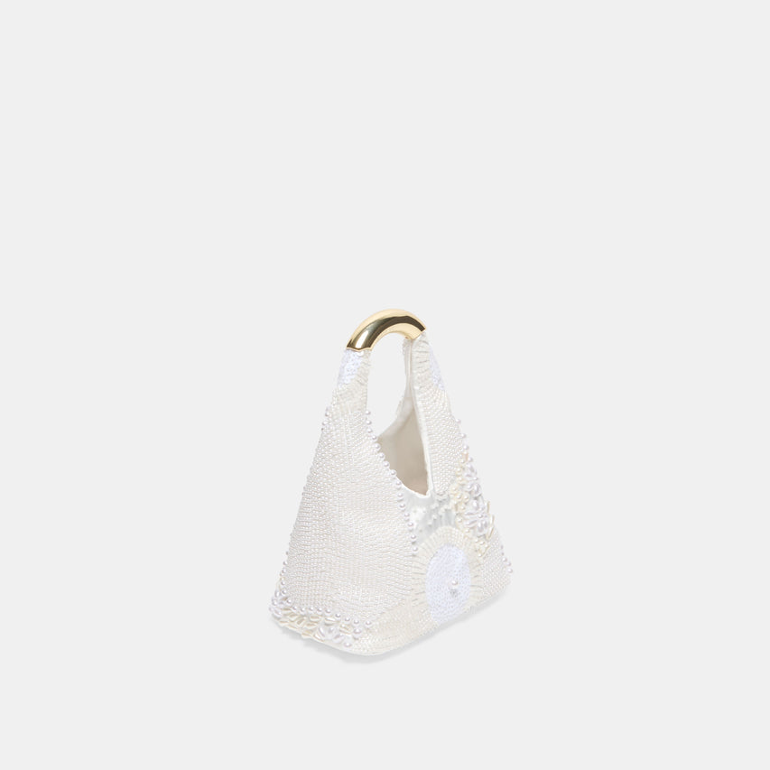 EVELISE MINI HANDBAG WHITE PEARL SATIN