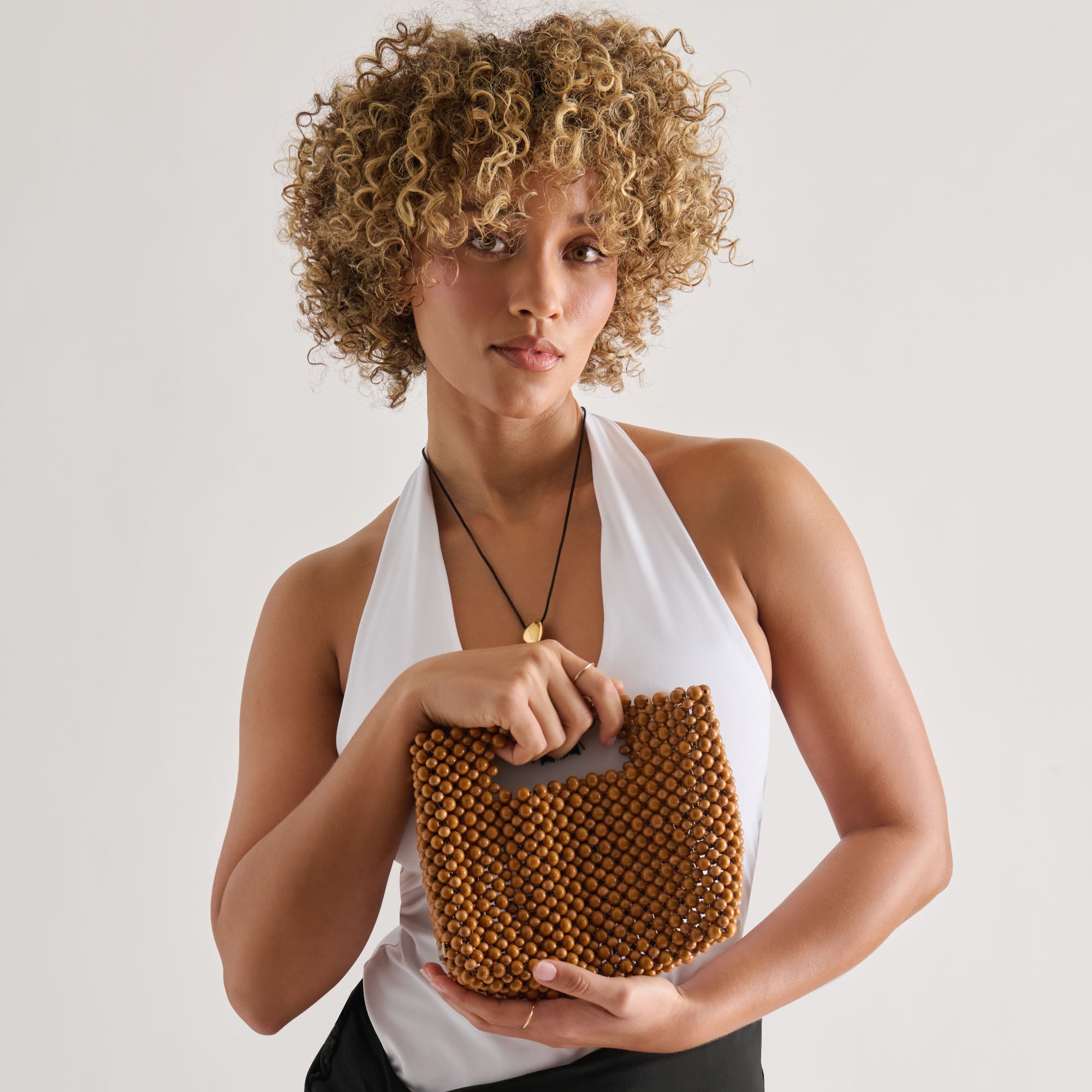 LINZY Natural Wood Top-Handle Handbag with Crossbody Strap | Dolce