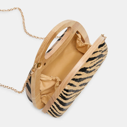 MAELIE HANDBAG BLACK NATURAL ZEBRA RAFFIA