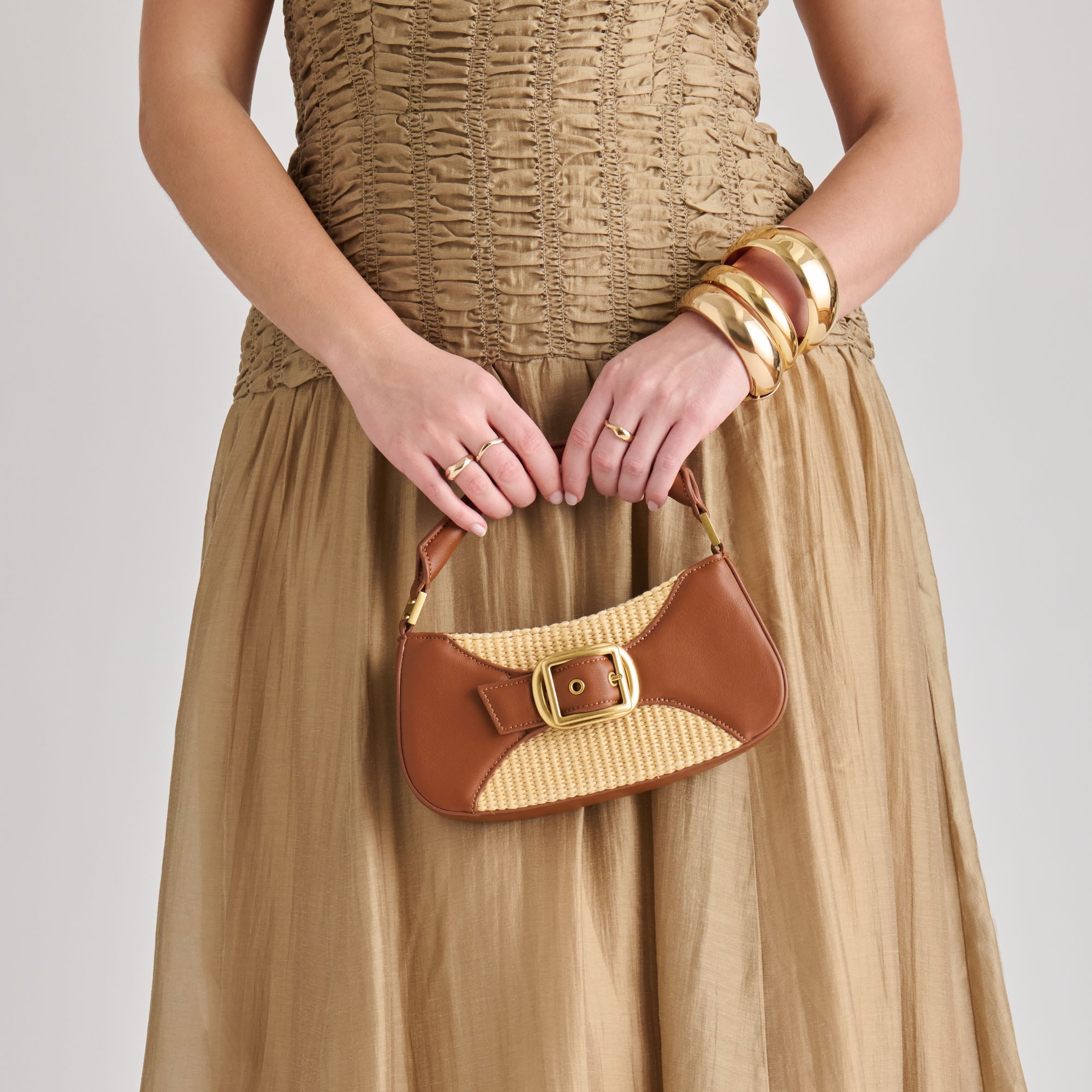 NUALA RAFFIA HANDBAG SADDLE STELLA