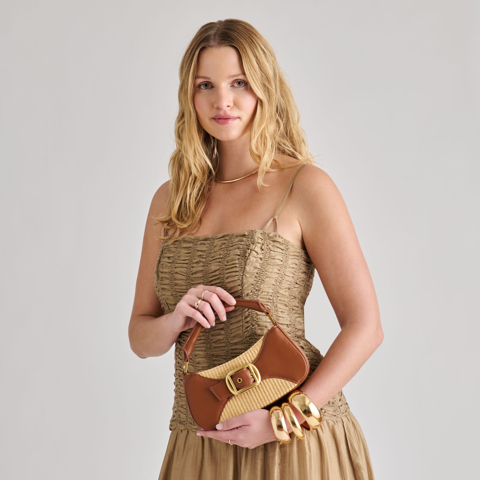 NUALA RAFFIA HANDBAG SADDLE STELLA