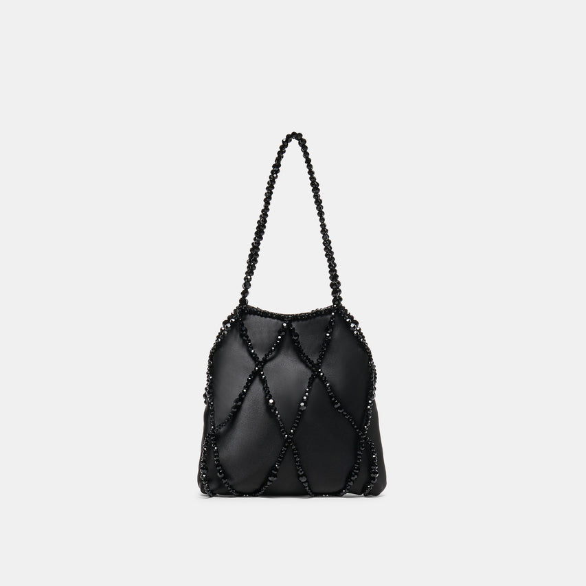 SERILDA Black Satin Beaded Top-Handle Handbag | Dolce Vita