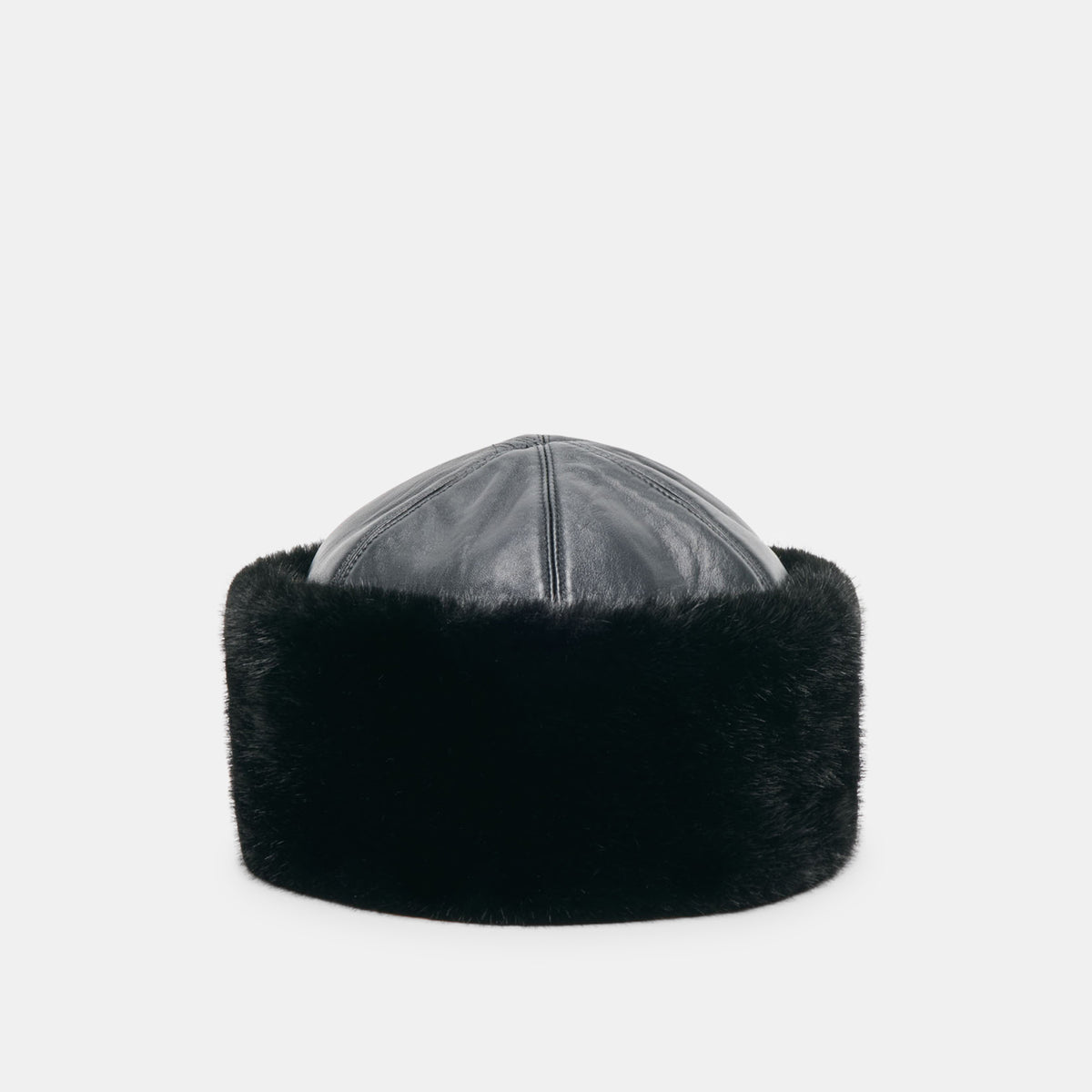 Faux Fur and Genuine Leather Cuff Black Winter Hat | Dolce Vita