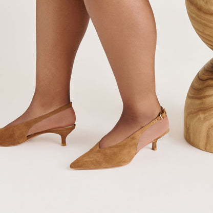 ALENNA HEELS LT BROWN SUEDE