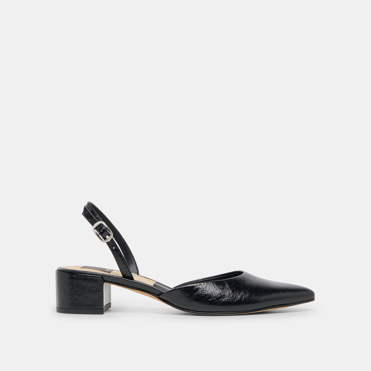 Carel Wide Heels Midnight Crinkle Patent Leather