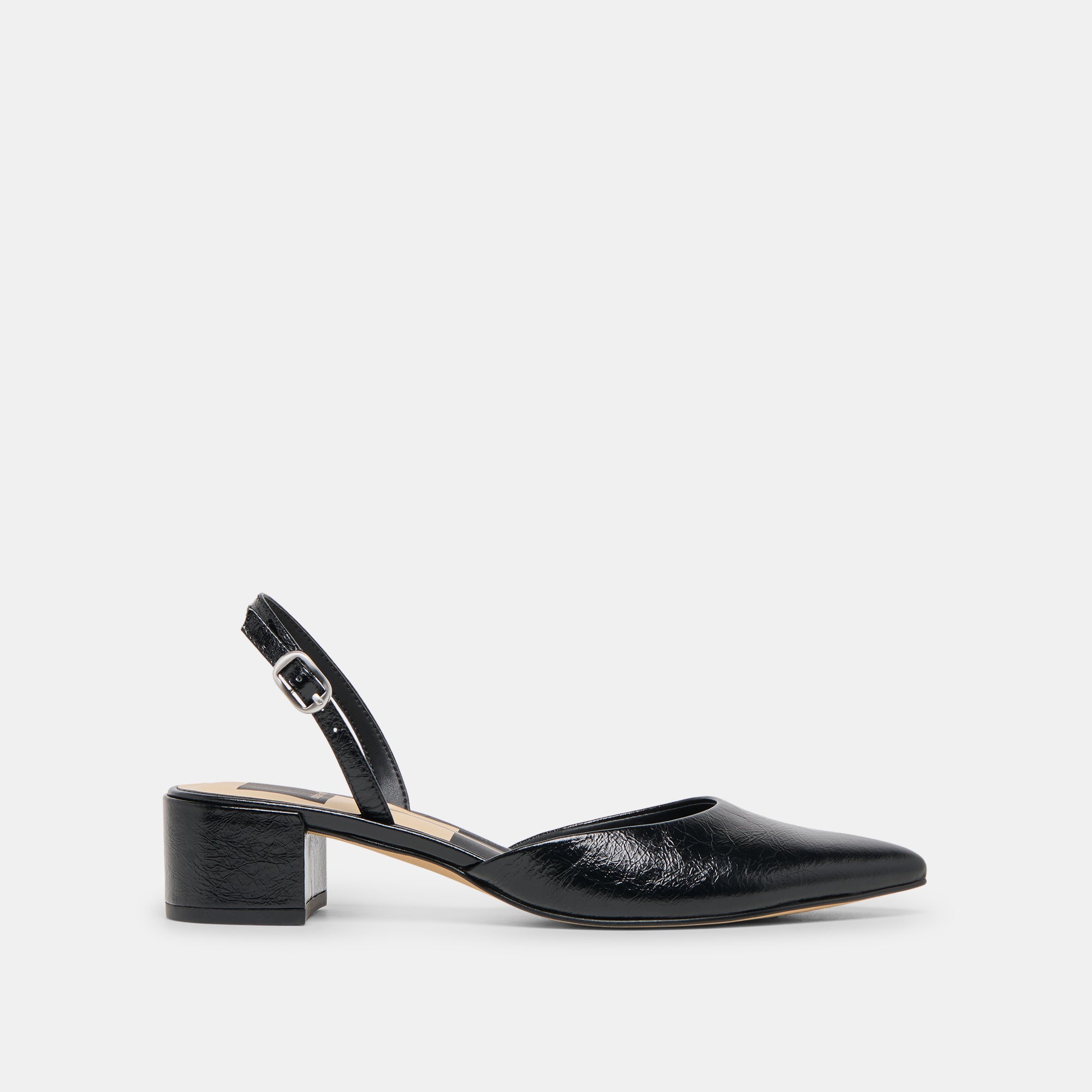 Carel Wide Midnight Crinkle Patent Leather Heels | Dolce Vita