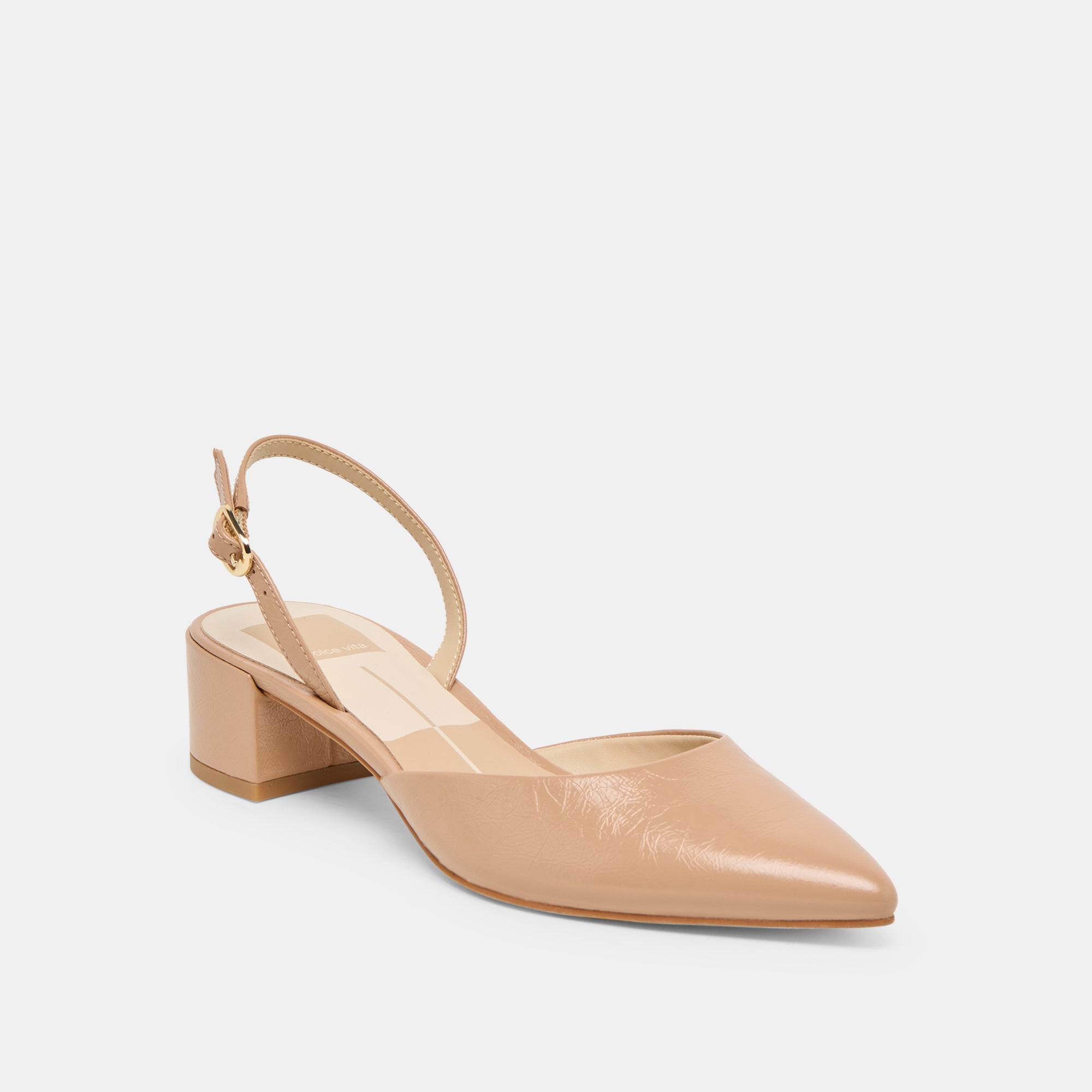 CAREL WIDE HEELS LT TAN CRINKLE PATENT LEATHER