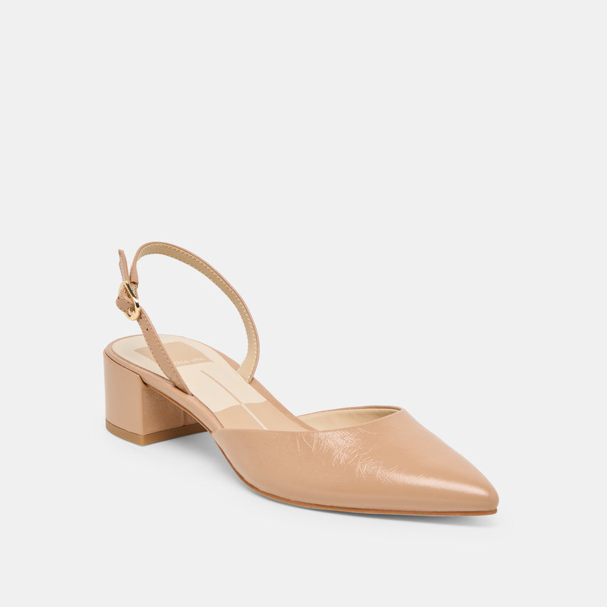 CAREL WIDE HEELS LT TAN CRINKLE PATENT LEATHER
