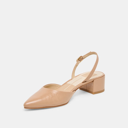 CAREL WIDE HEELS LT TAN CRINKLE PATENT LEATHER