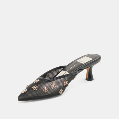 CLARA WIDE HEELS BLACK MESH