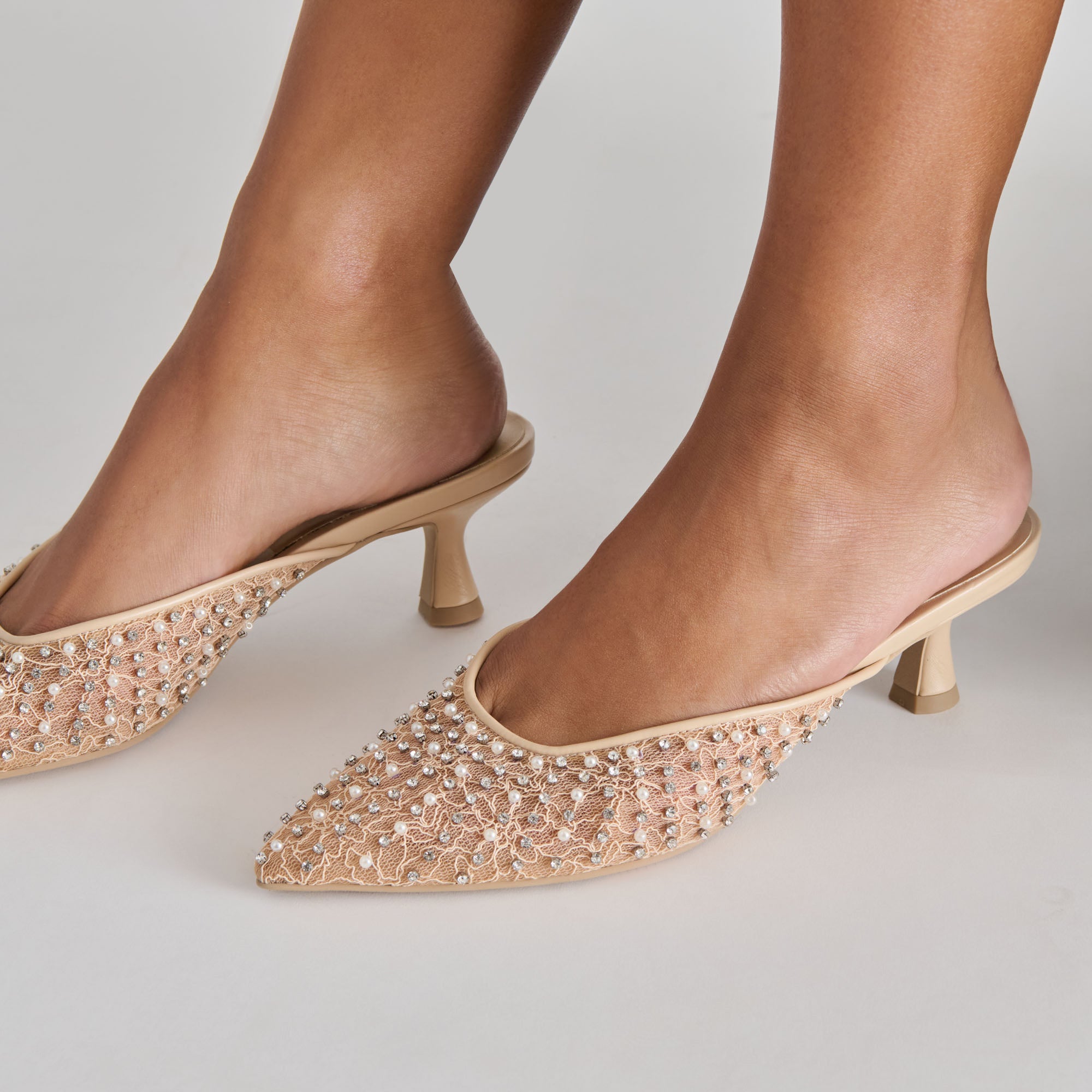 CLEO PEARL HEELS BLUSH LACE MESH