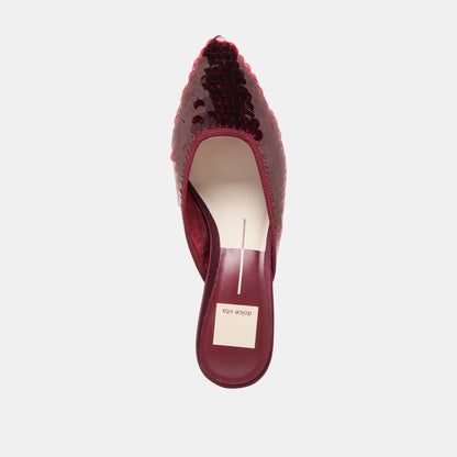 CLEO SEQUIN HEELS CRANBERRY SEQUIN