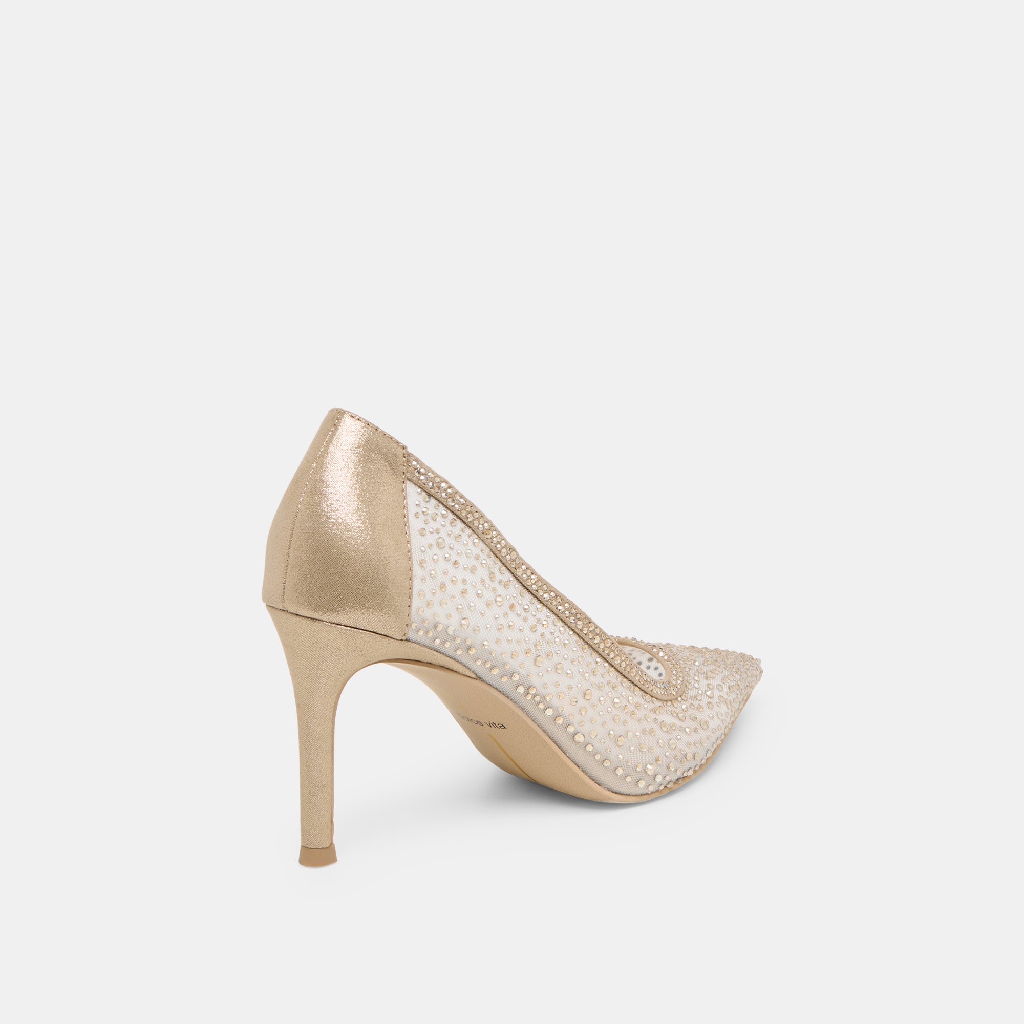 KASHE CRYSTAL HEELS LT GOLD MESH