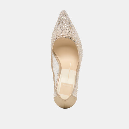 KASHE CRYSTAL HEELS LT GOLD MESH