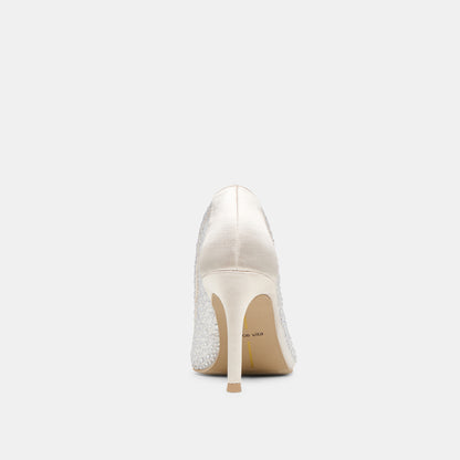 KASHE CRYSTAL HEELS WHITE MESH