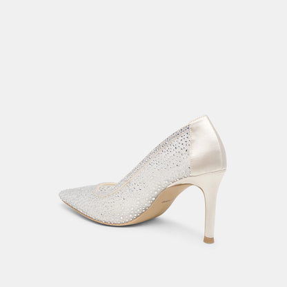 KASHE CRYSTAL HEELS WHITE MESH
