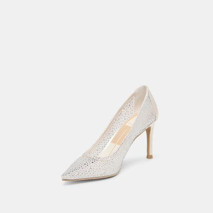 KASHE CRYSTAL HEELS WHITE MESH