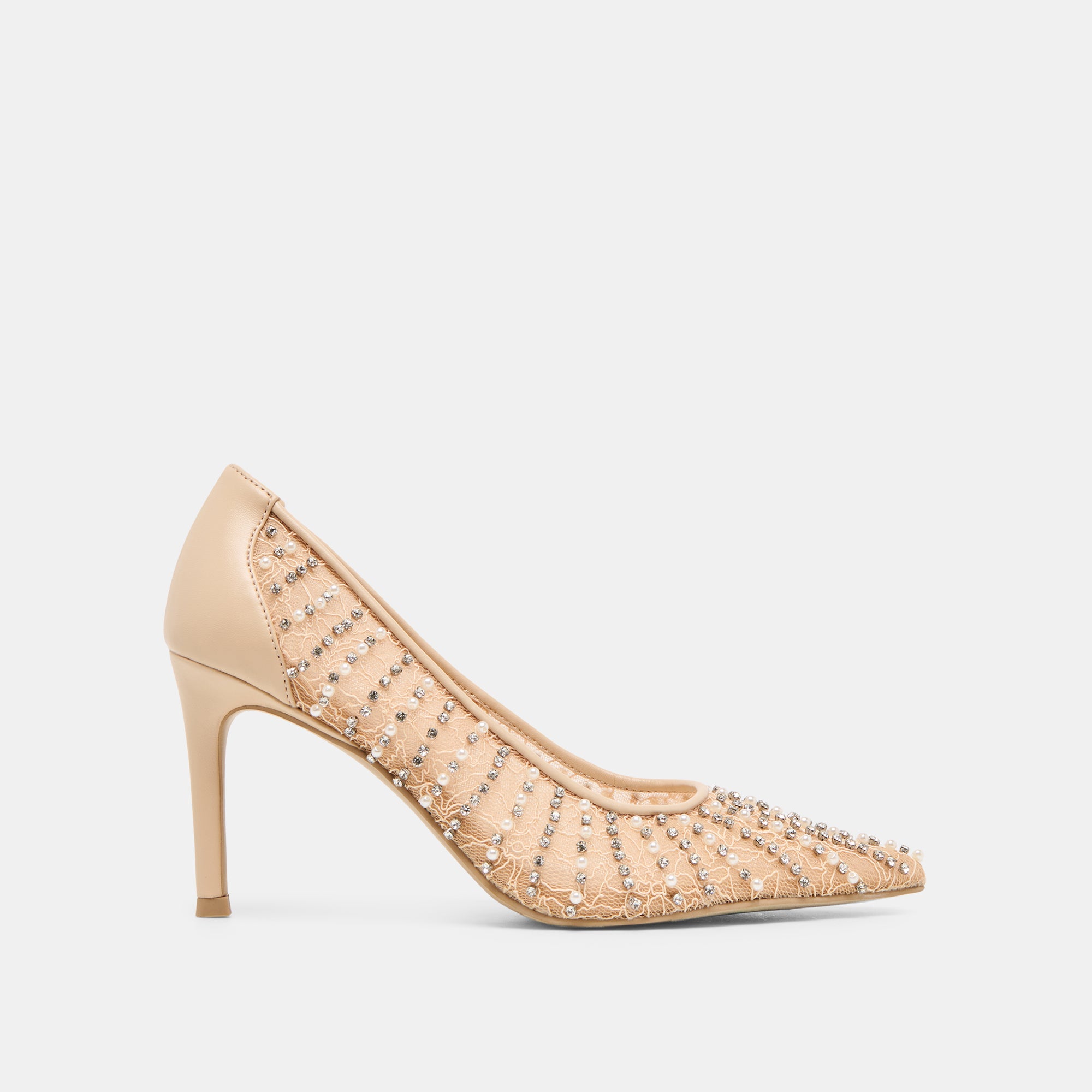 KASHE PEARL HEELS BLUSH LACE MESH
