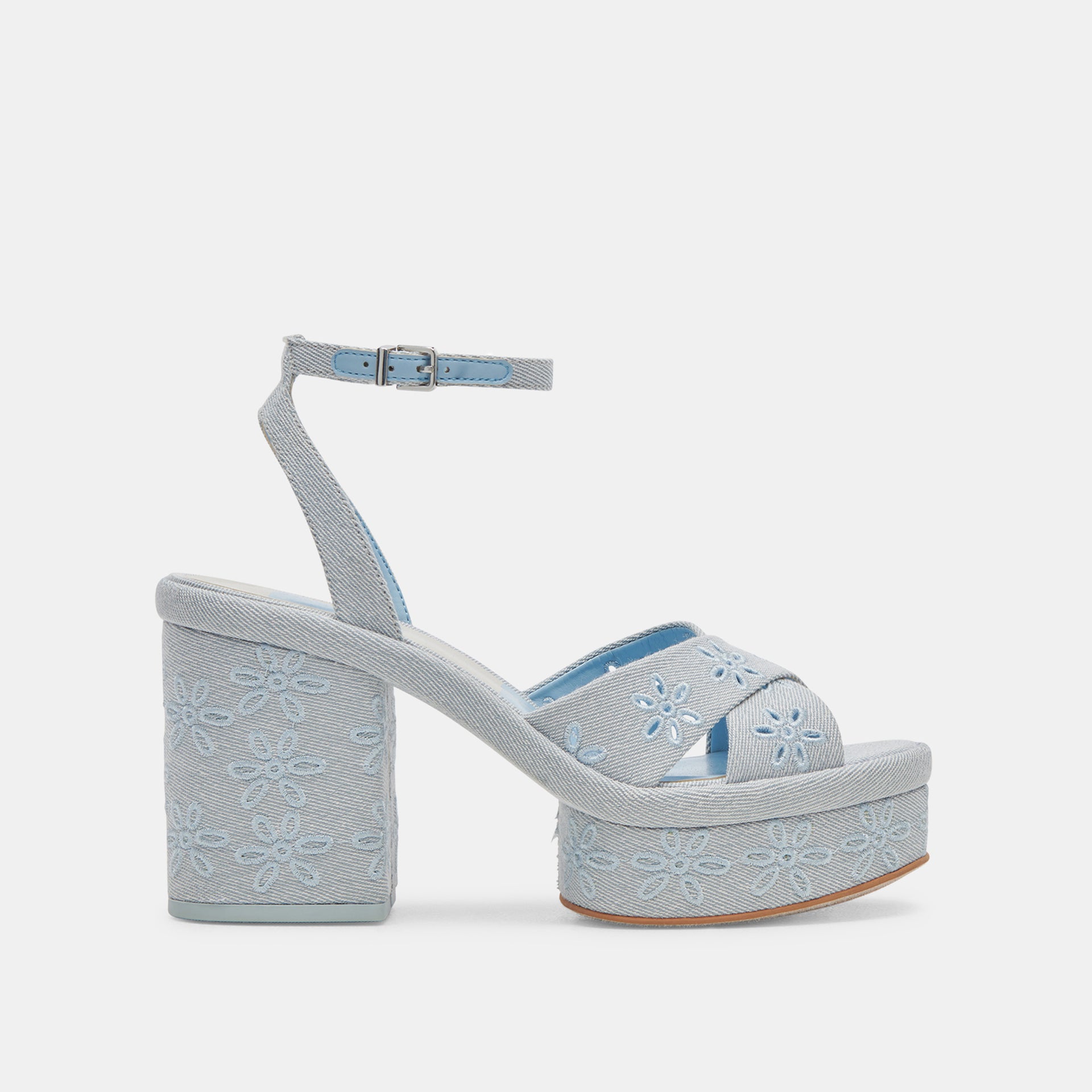 LAISHA HEELS LIGHT BLUE FLORAL EYELET – Dolce Vita