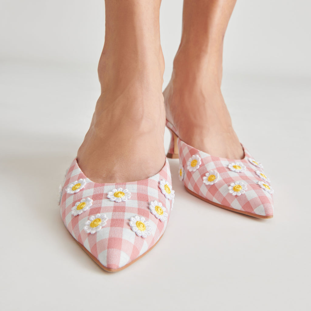 LILOU HEELS WHITE PINK GINGHAM - image 6