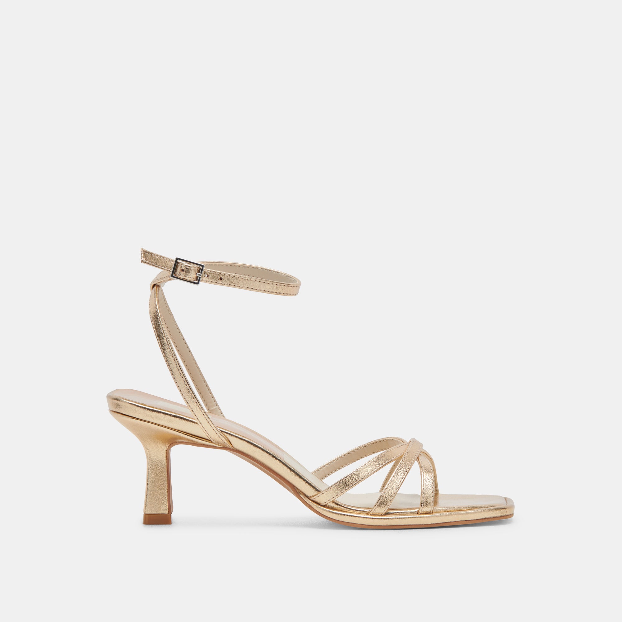 Manji Wide Light Gold Metallic Leather Heels | Dolce Vita