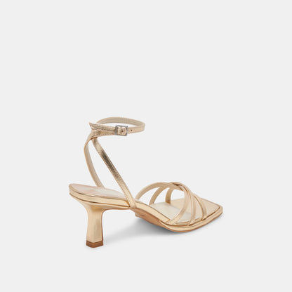 MANJI WIDE HEELS LIGHT GOLD METALLIC LEATHER