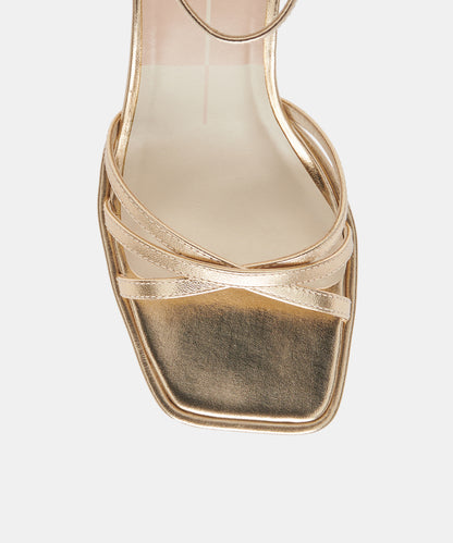 MANJI WIDE HEELS LIGHT GOLD METALLIC LEATHER