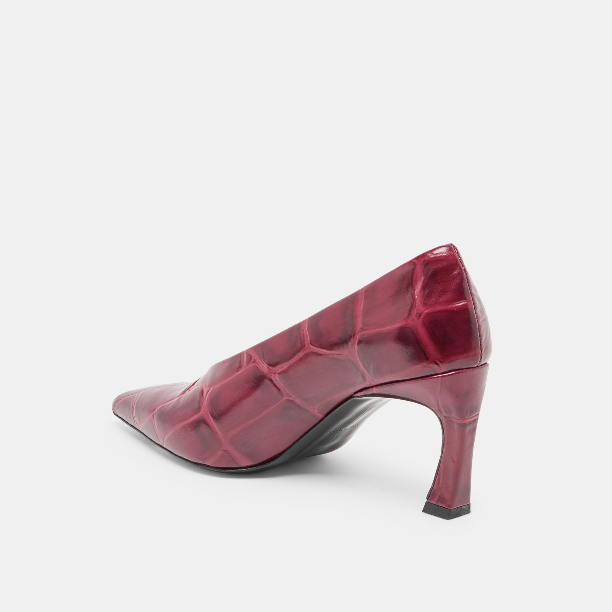 MIDGE HEELS BURGUNDY CROCO EMBOSSED LEATHER