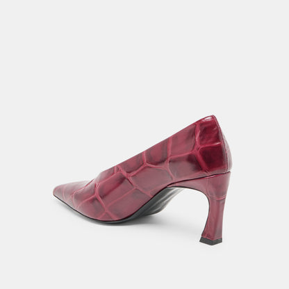 MIDGE HEELS BURGUNDY CROCO EMBOSSED LEATHER