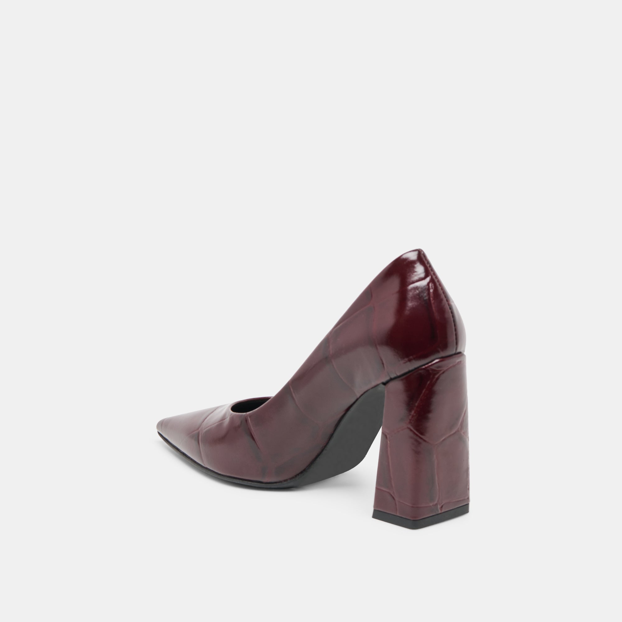 burgundy dress shoes for women Misty Heels in Burgundy Croco Embossed Leather | Size 9