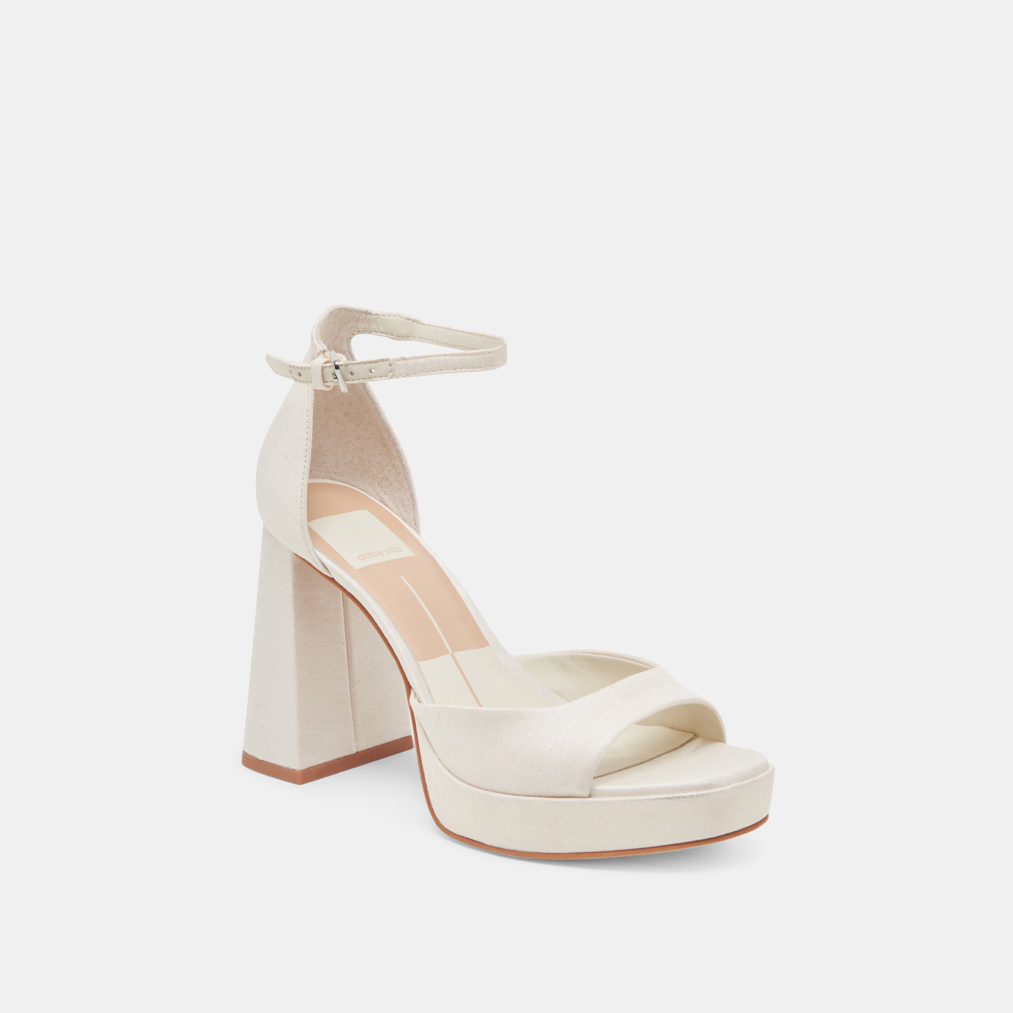 dolce vita carlan satin dress sandals Carlan Heels in Off White Silk | Size 13