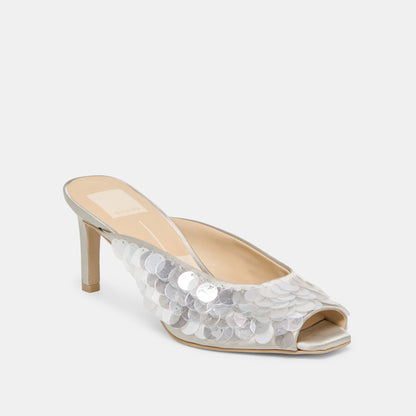 SAMARY CONFETTI HEELS SILVER SATIN