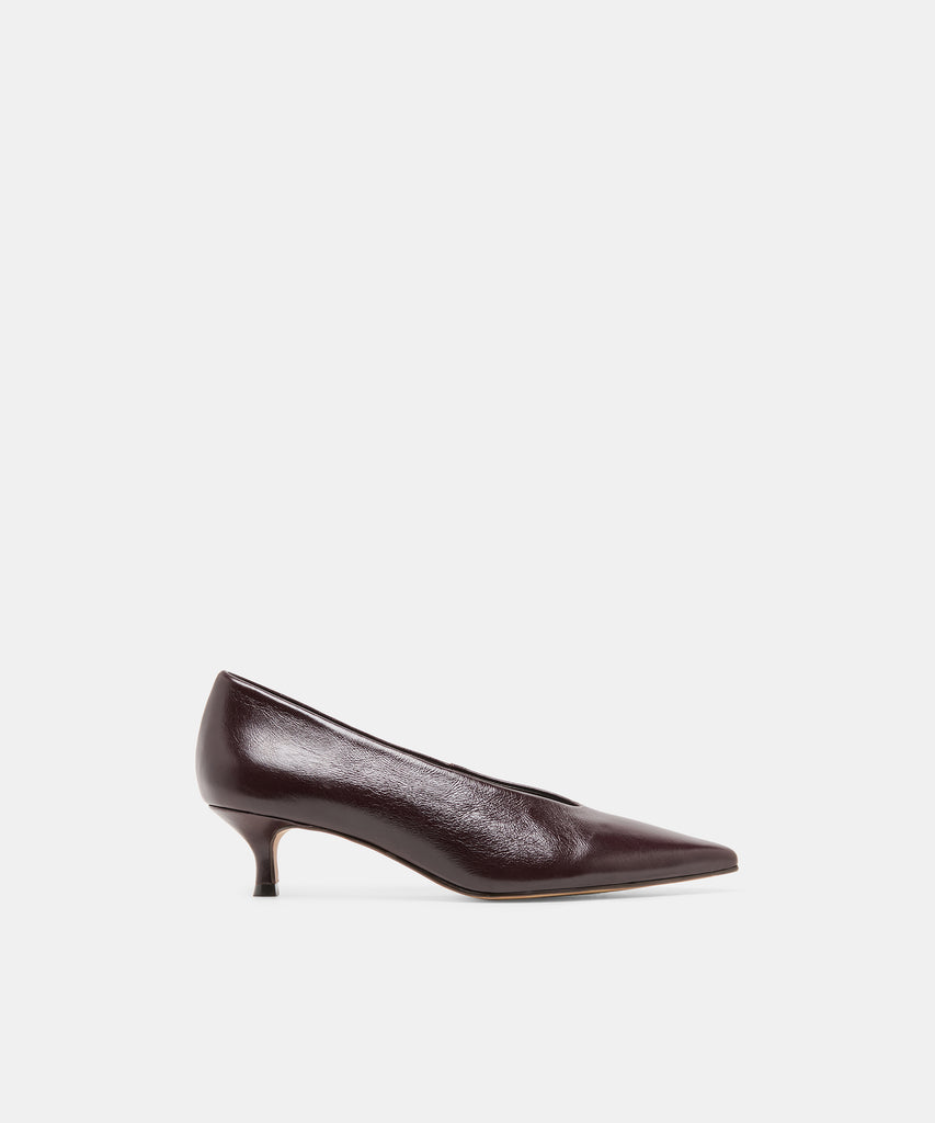 ALWYN Black Cherry Crinkle Patent Pointed-Toe Kitten Heels | Dolce Vita