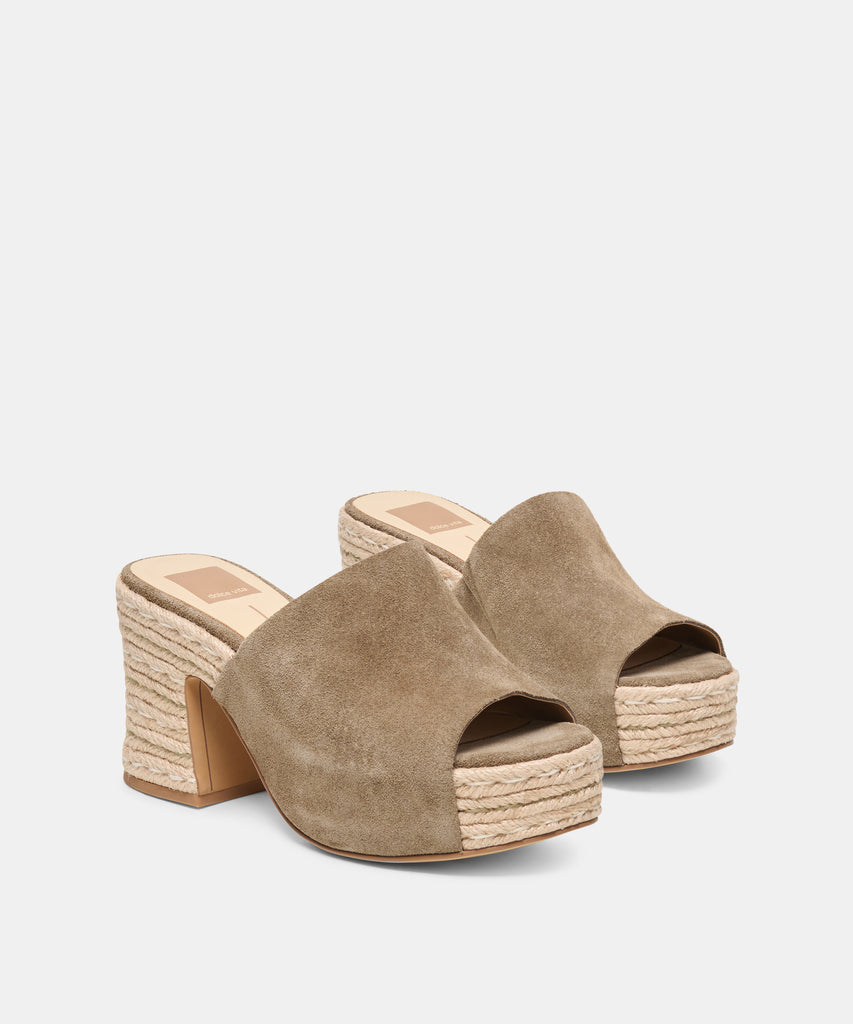 BOHDI ESPADRILLE HEELS OLIVE SUEDE