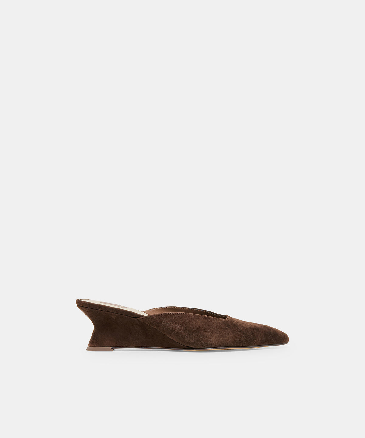 CAMY Dk Brown Suede Closed-Toe Slip-On Wedge Mules | Dolce Vita